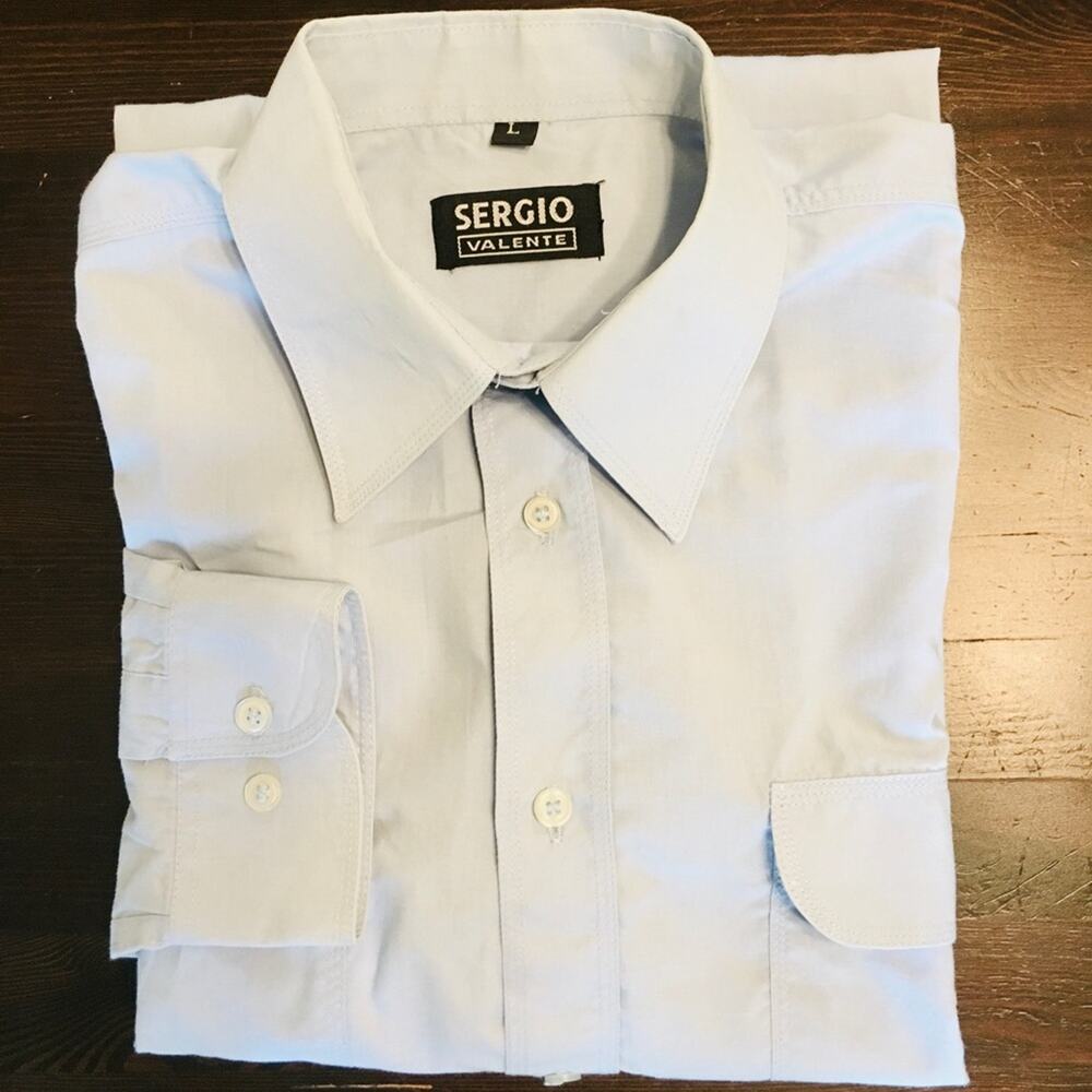 Light Blue Cotton Blend Button Down Shirt
